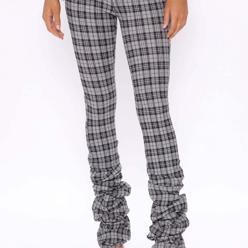 Stacked plaid pants